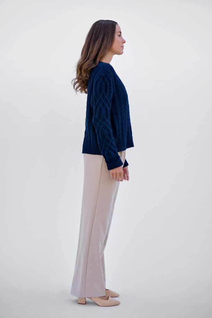 Navy V- Neck Cable
