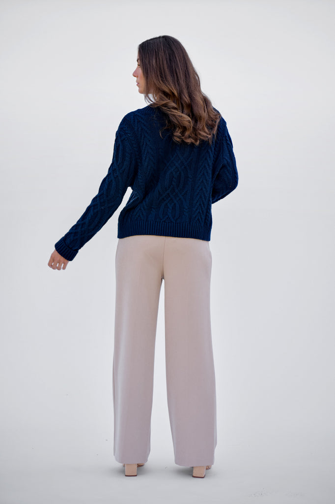 Navy V- Neck Cable