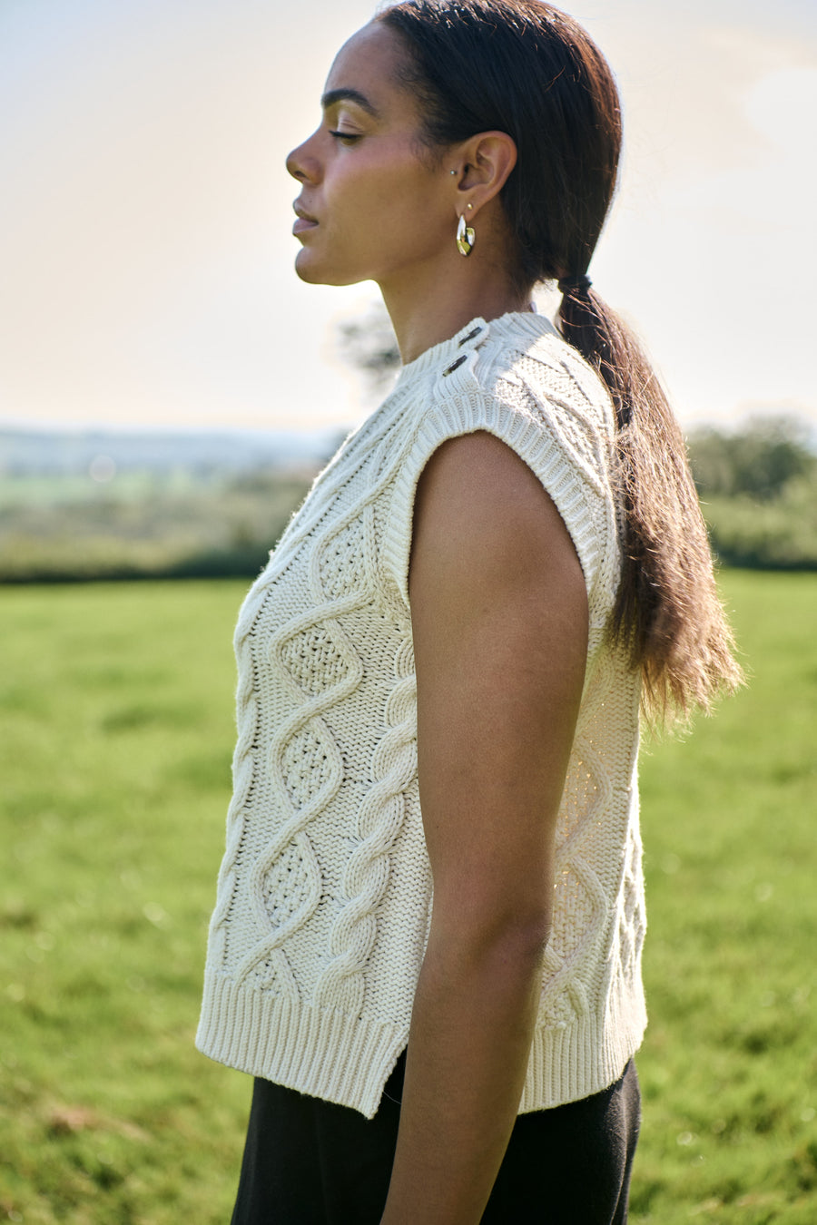 Ivory Cable Button Vest