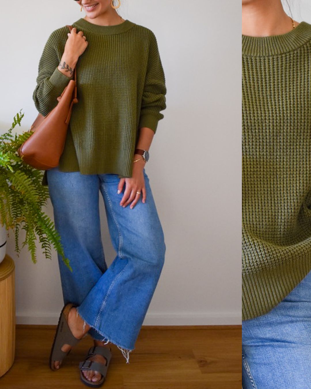 A green oversized knitted pullover