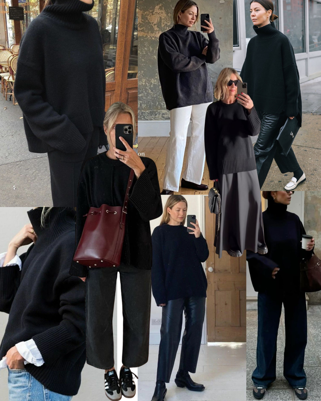 A collage of black pullovers