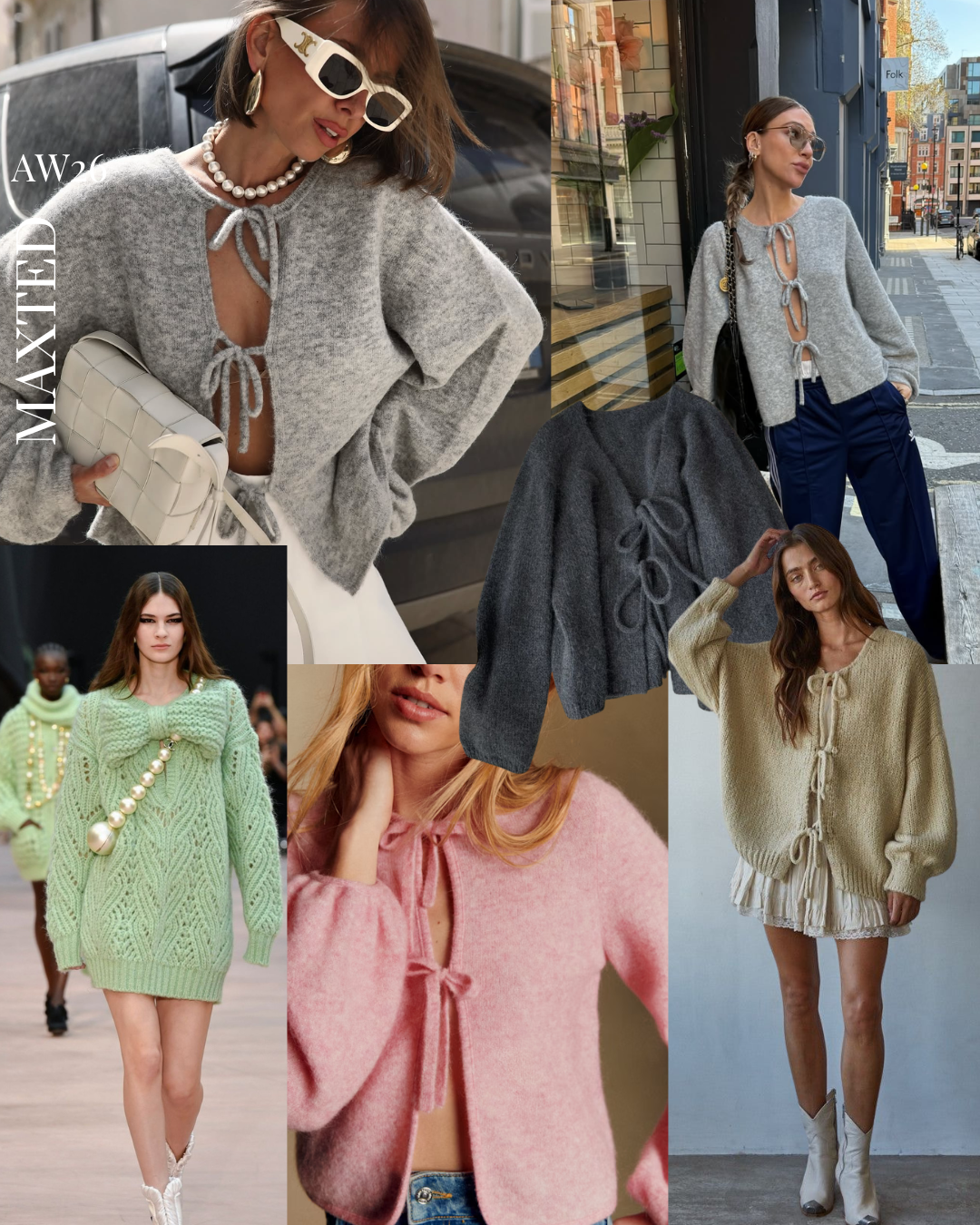 a collage of knitwear with bows