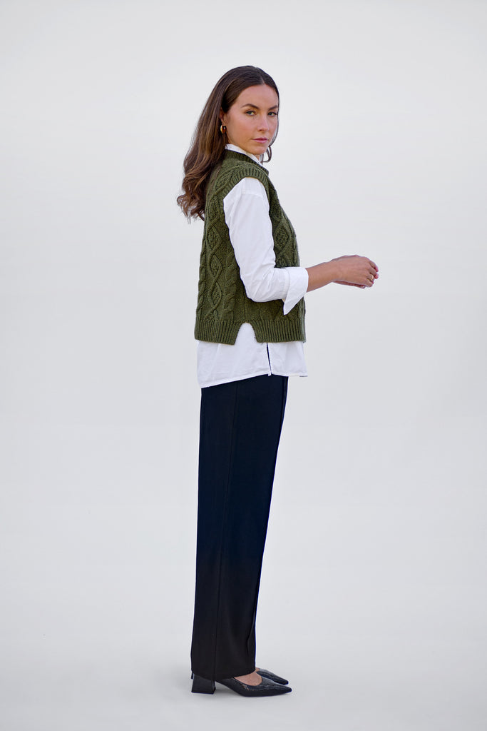 Rural Khaki Cable Button Vest