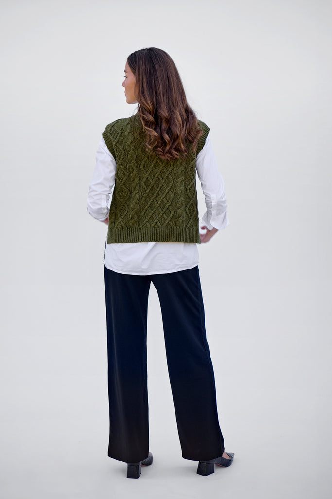 Rural Khaki Cable Button Vest