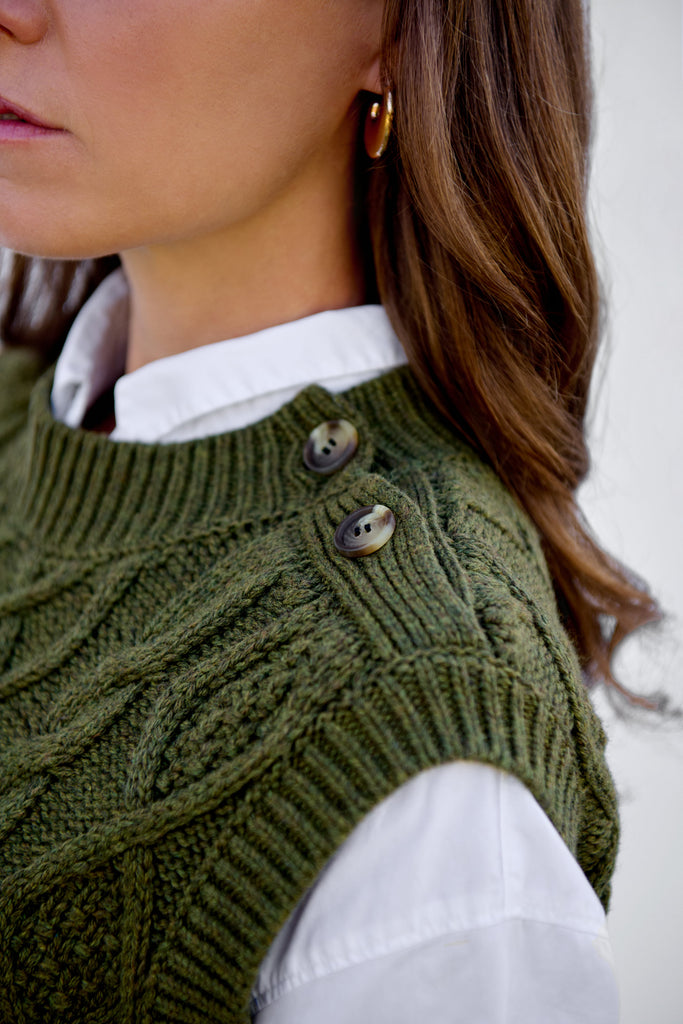 Rural Khaki Cable Button Vest