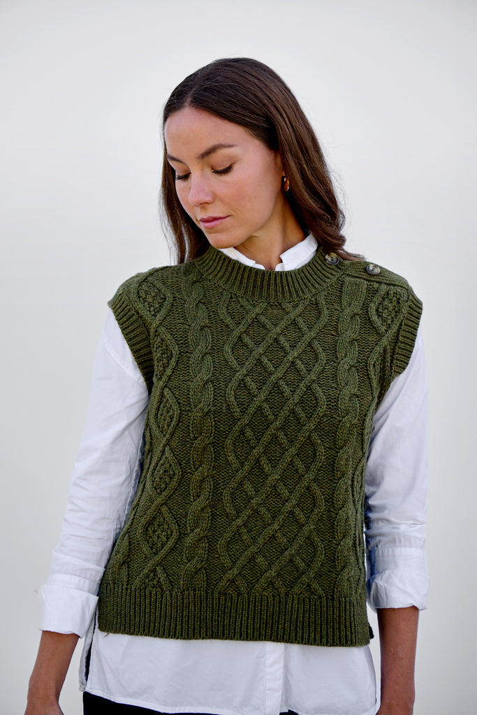 Rural Khaki Cable Button Vest