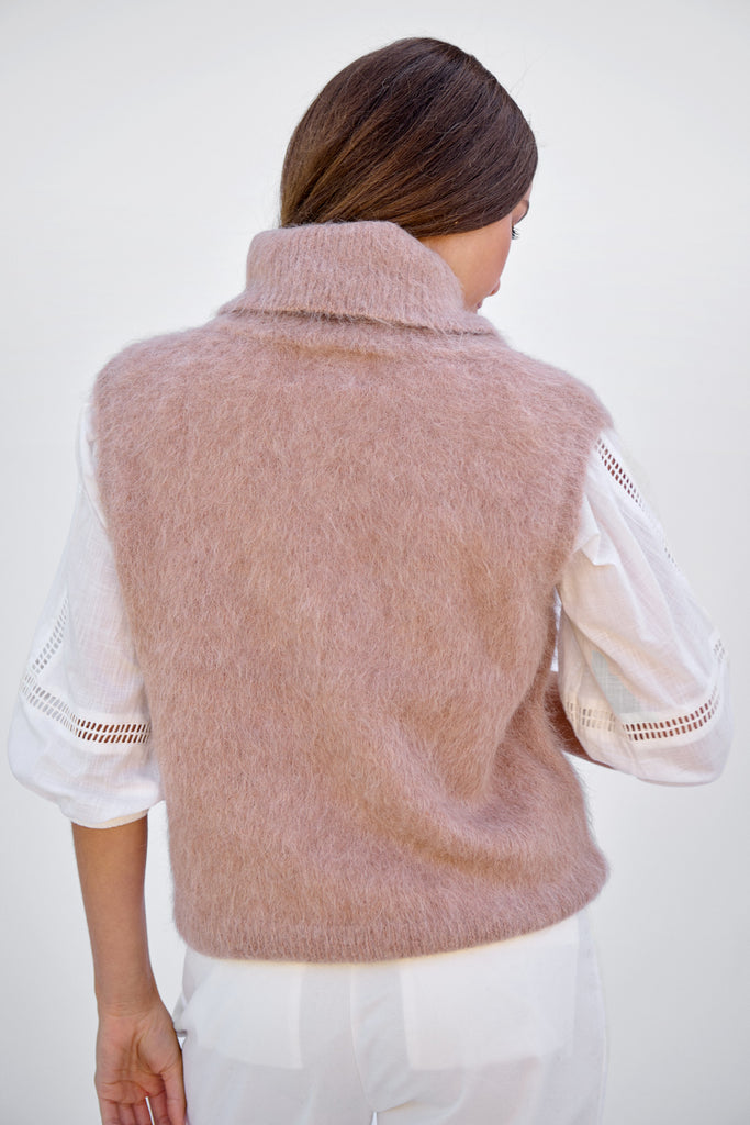 Oat Brushed Sleeveless Roll Neck