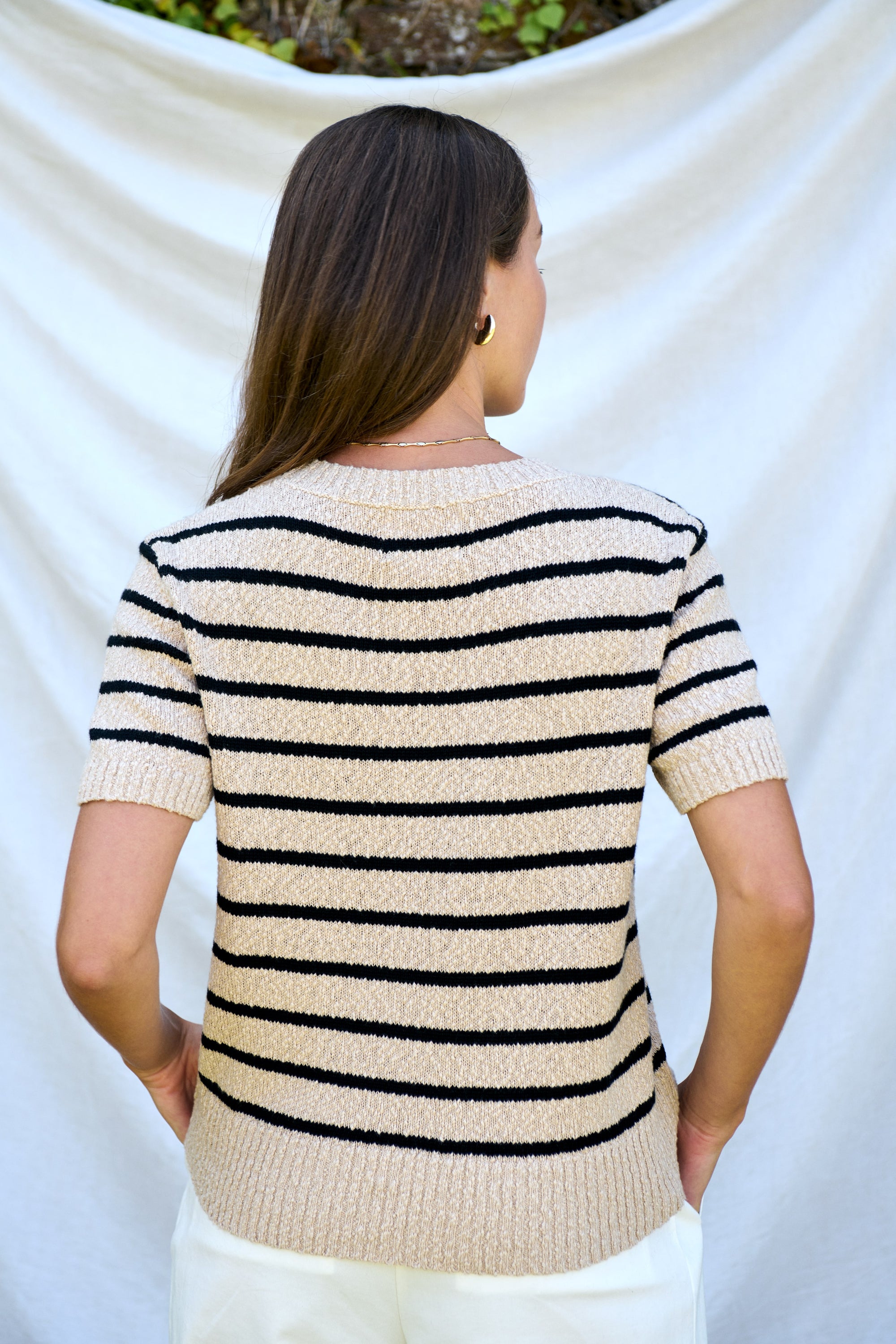 Oat/Black Stripe Knit Tee