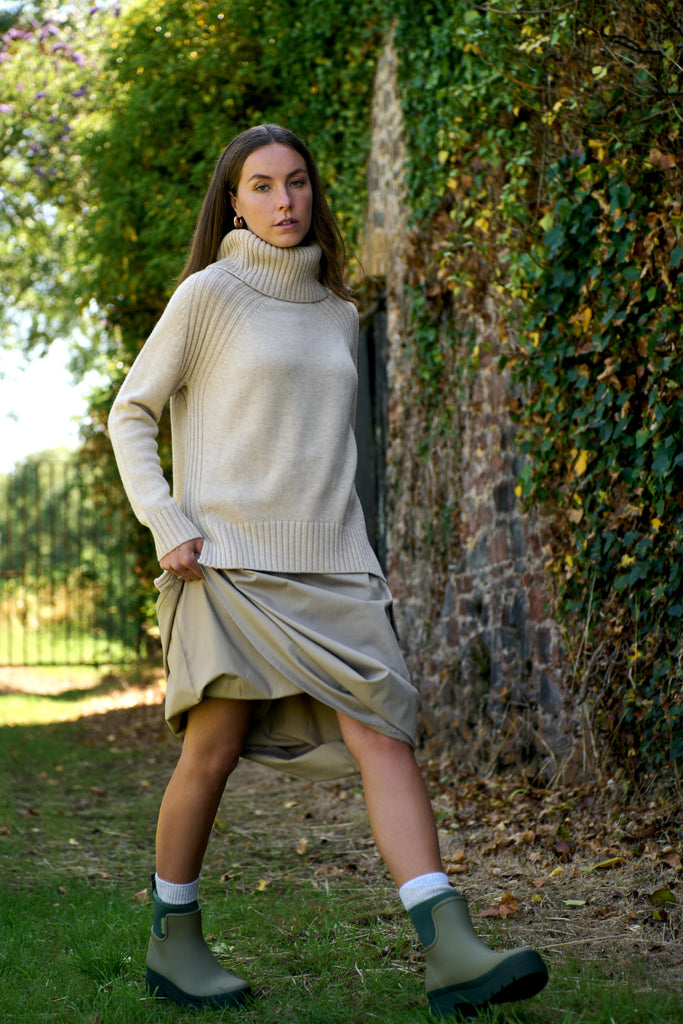 Pale Oat Merino Roll Neck