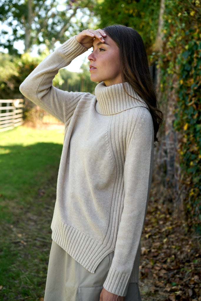 Pale Oat Merino Roll Neck