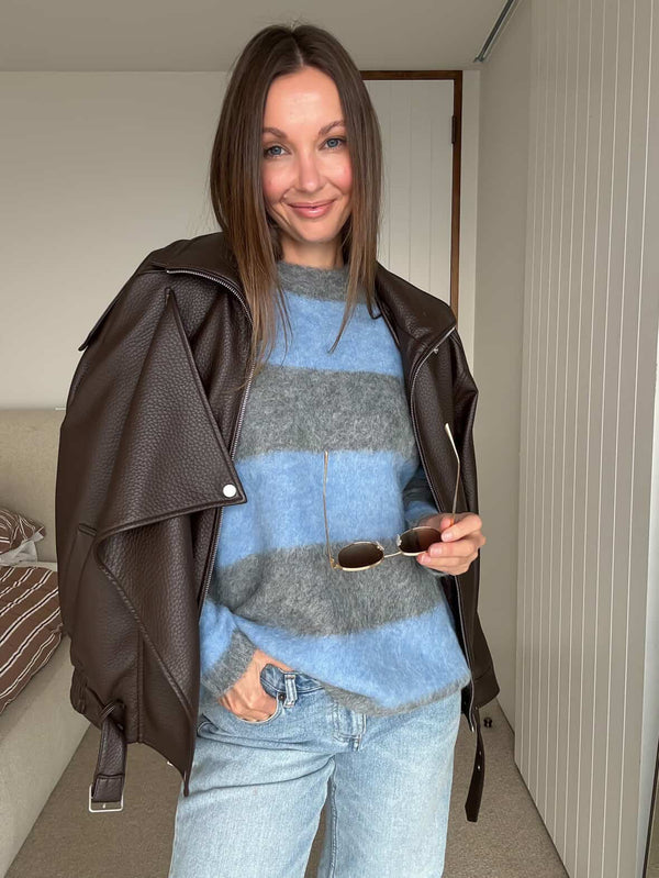 Charcoal/Blue Brushed Oversized pullover