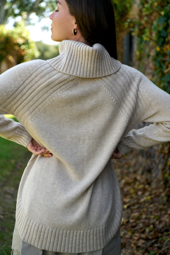 Pale Oat Merino Roll Neck