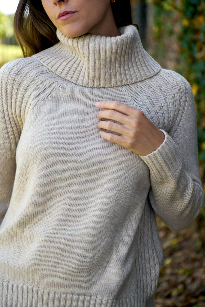 Pale Oat Merino Roll Neck