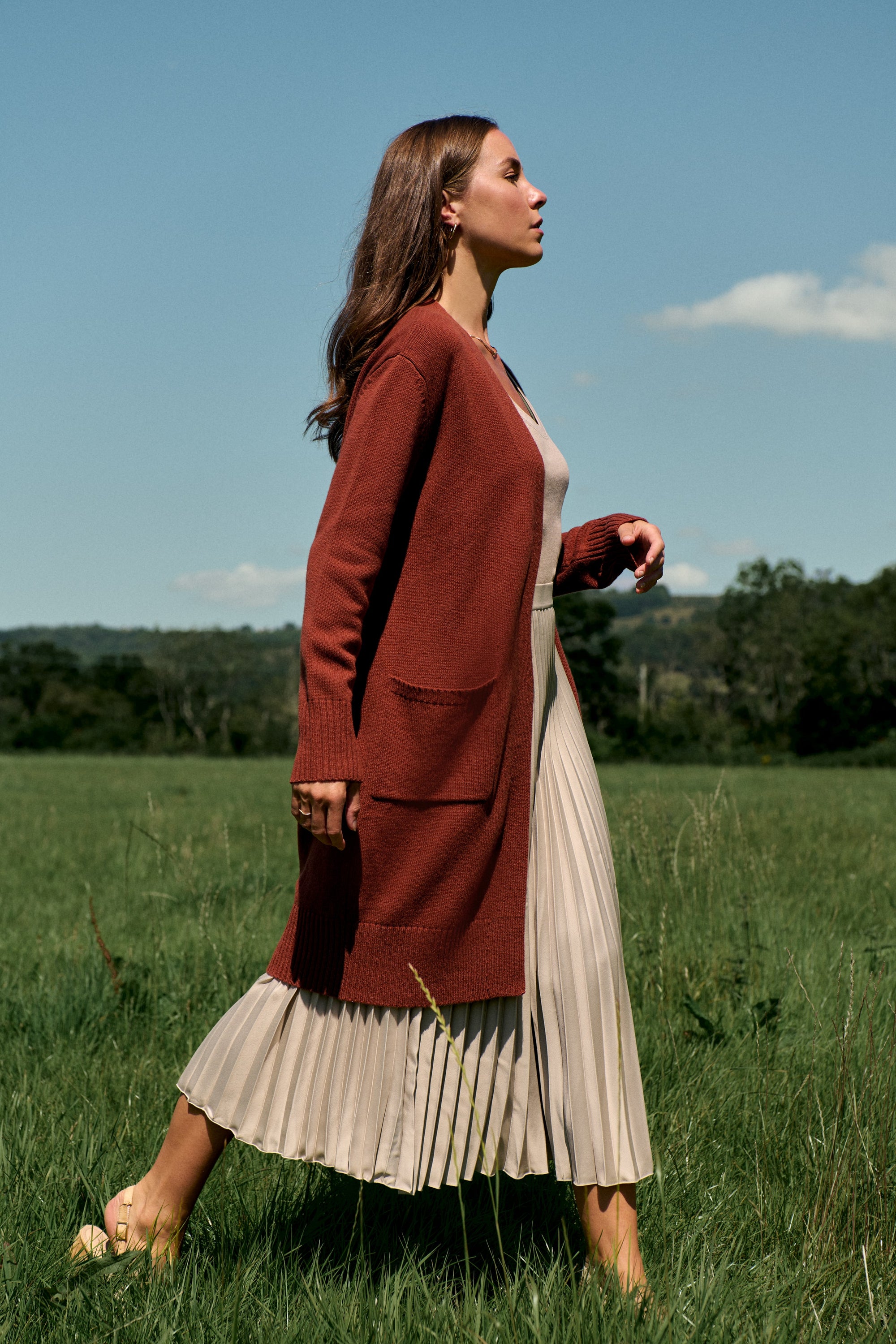 Rust Merino Long Line Cardigan