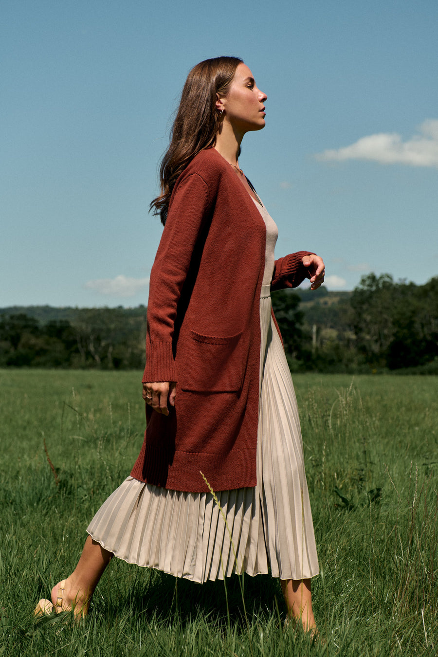 Rust Merino Long Line Cardigan