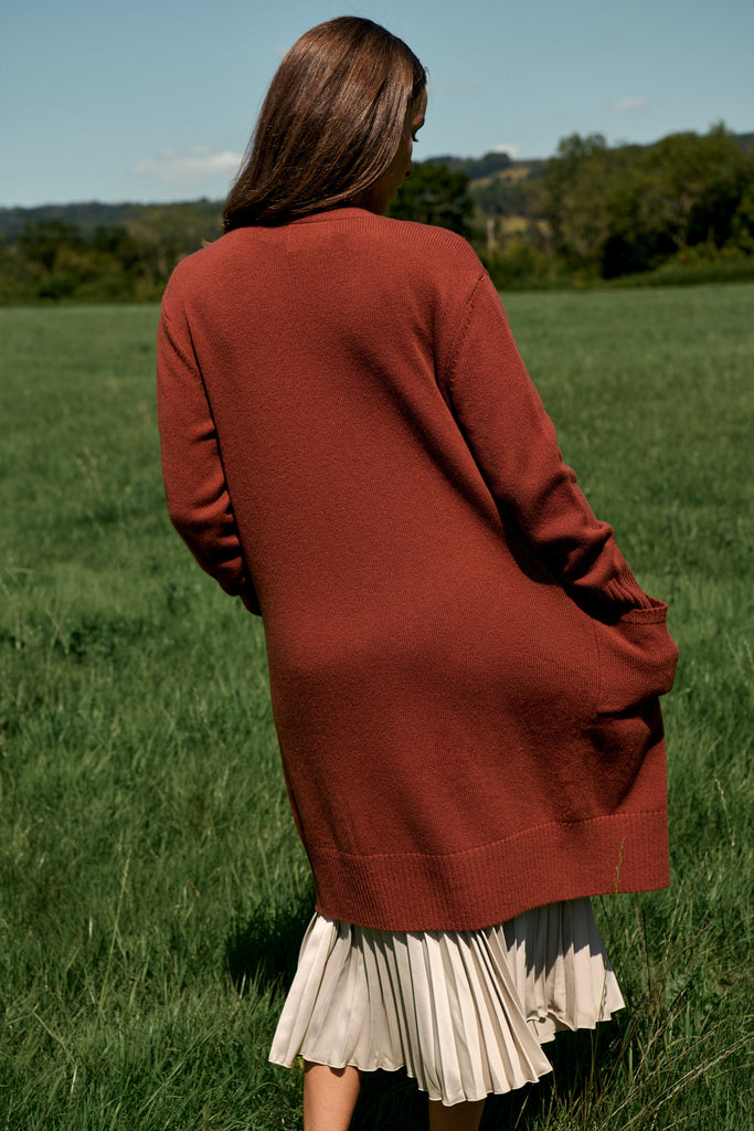 Rust Merino Long Line Cardigan