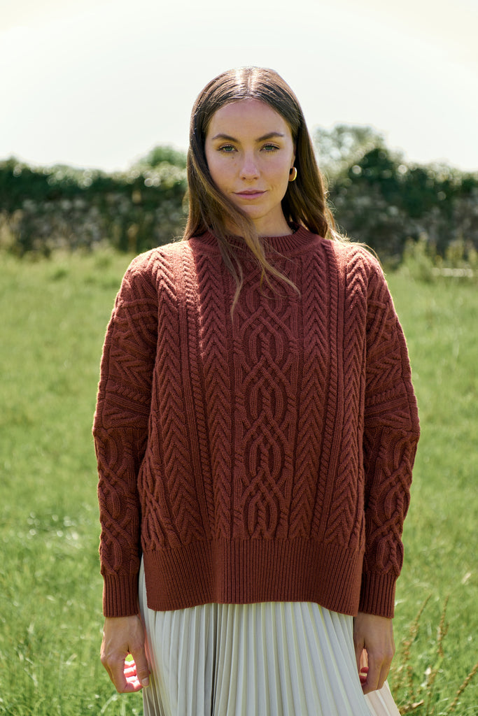 Merino Rust Soft Touch Cable Pullover