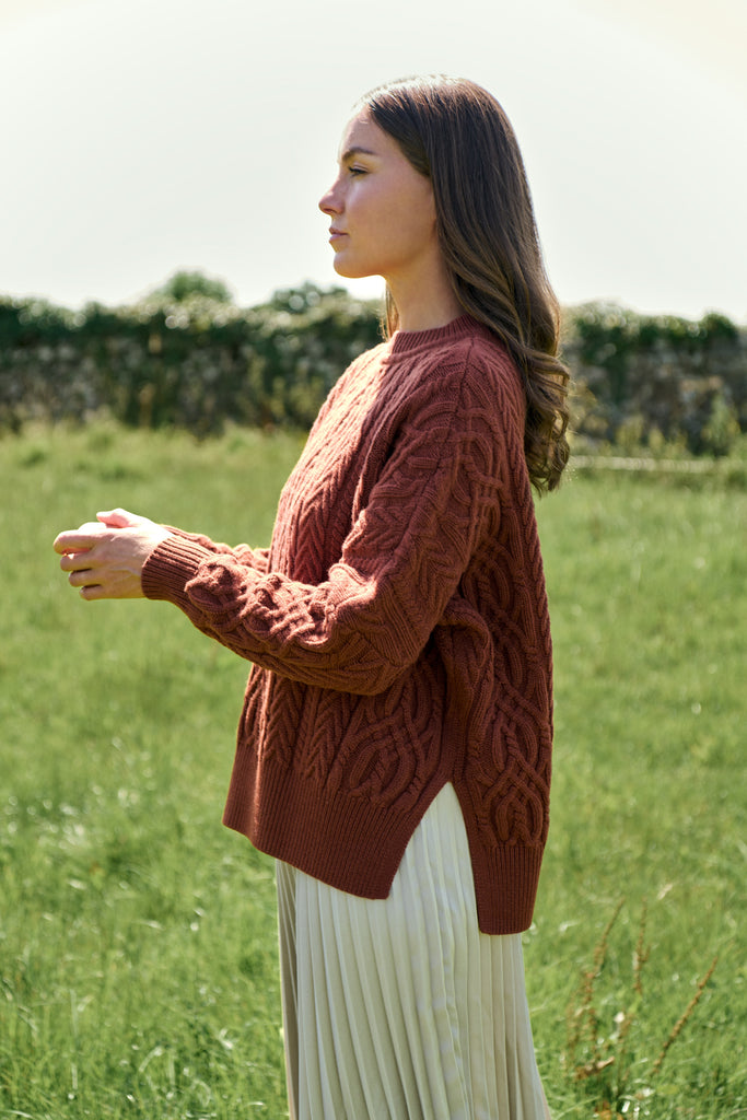 Merino Rust Soft Touch Cable Pullover