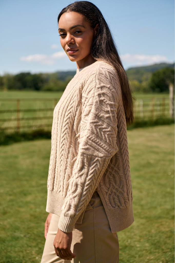 Merino Pale Oat Soft Touch Cable Pullover
