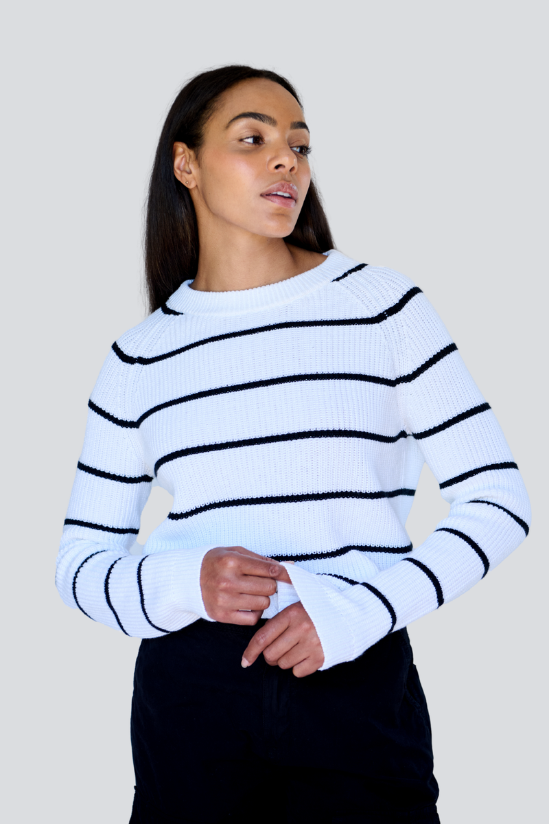 White/ Black Stripe Bell Pullover