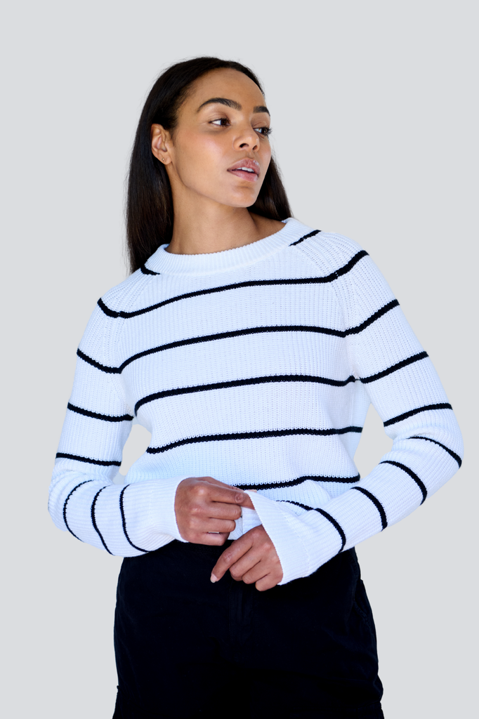 White/ Black Stripe Bell Pullover