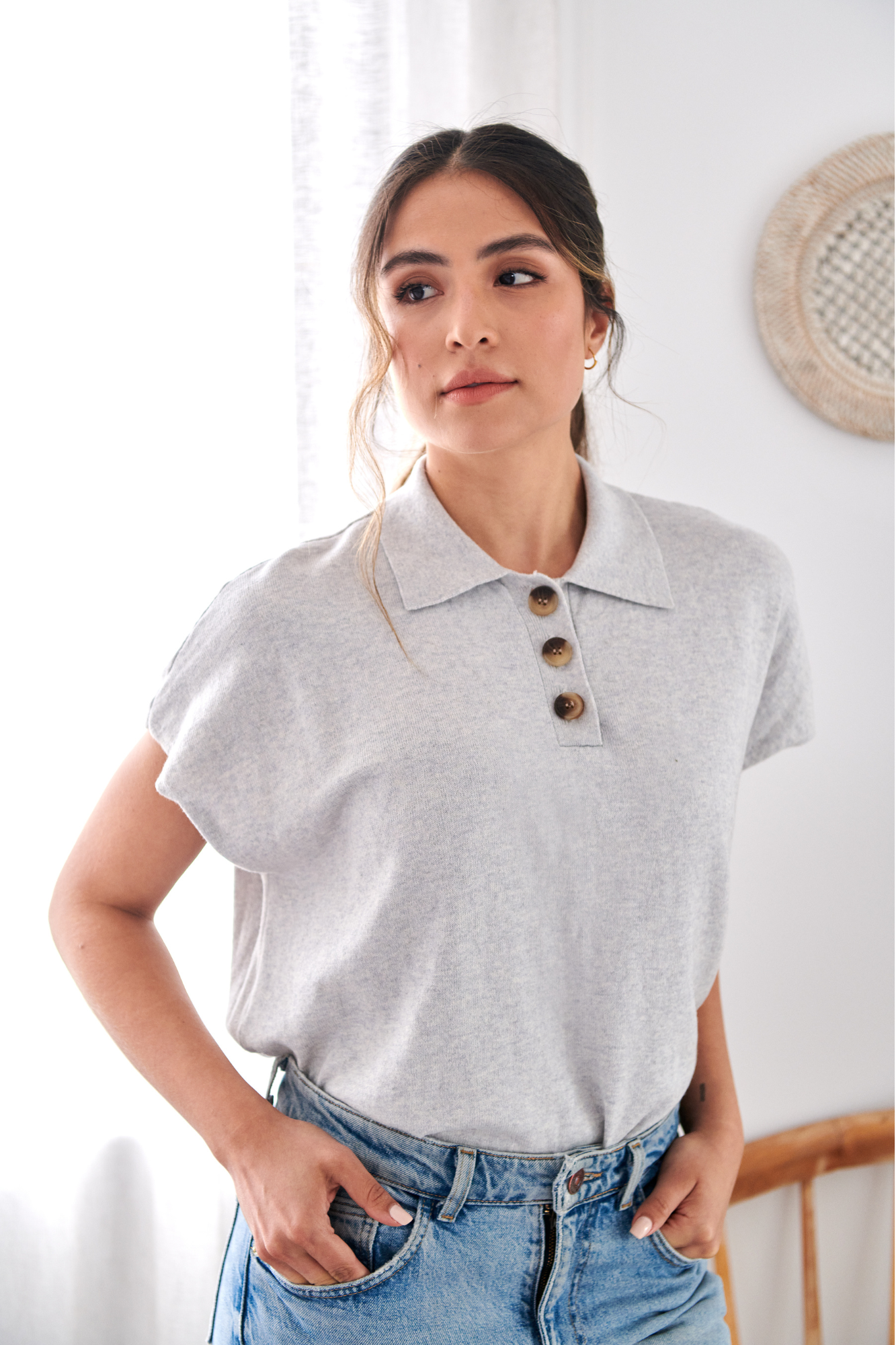 Light Grey Marle Polo T Shirt