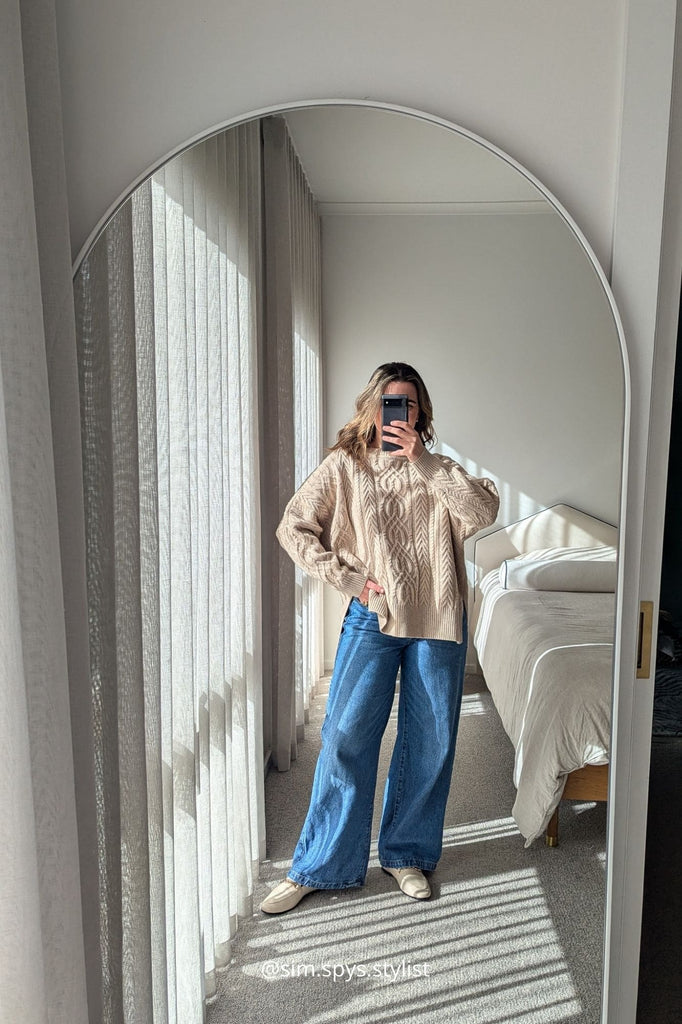 Merino Pale Oat Soft Touch Cable Pullover