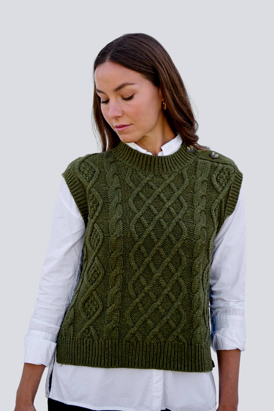 Rural Khaki Cable Button Vest