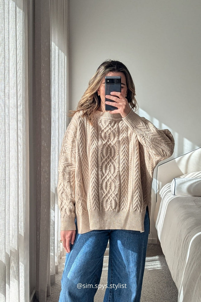 Merino Pale Oat Soft Touch Cable Pullover