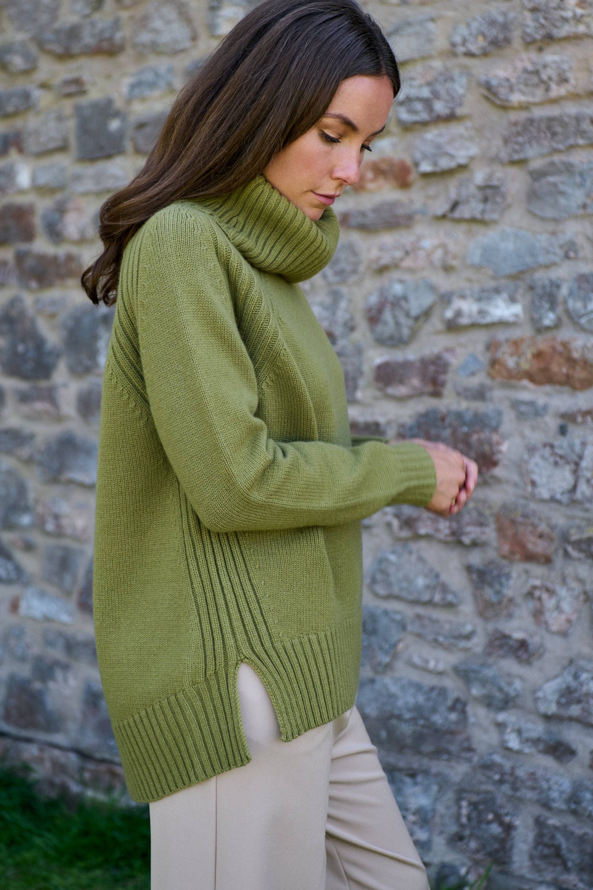 Pistachio Merino Roll Neck