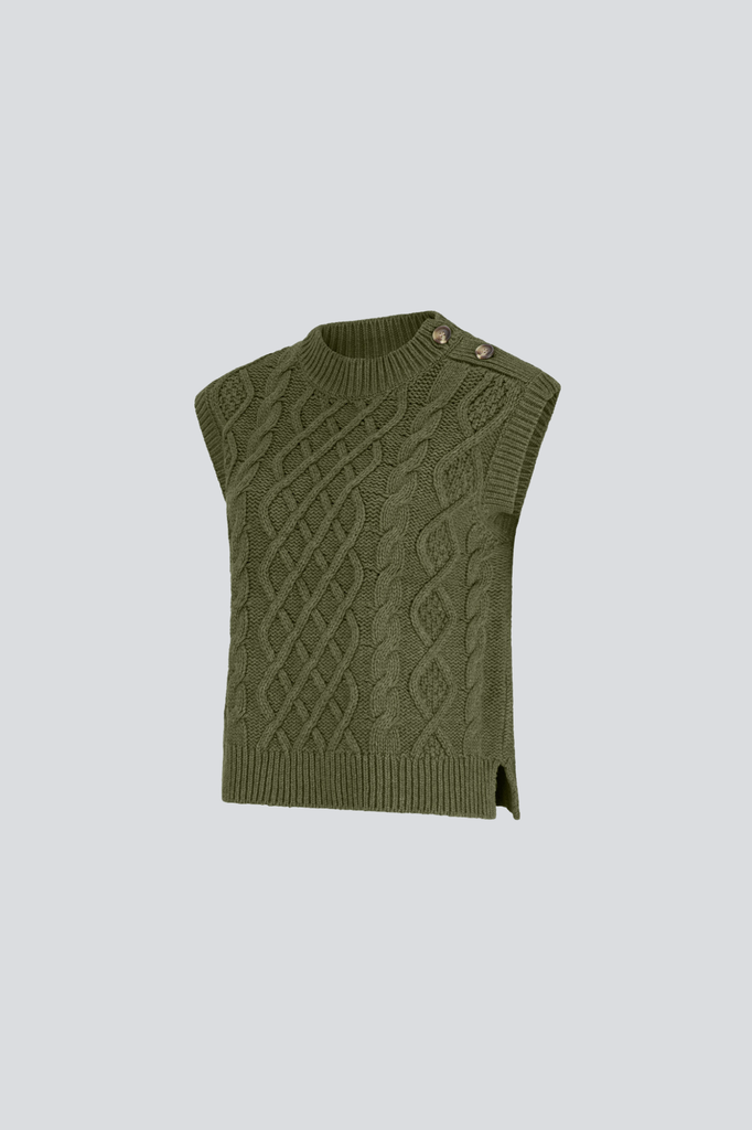 Rural Khaki Cable Button Vest