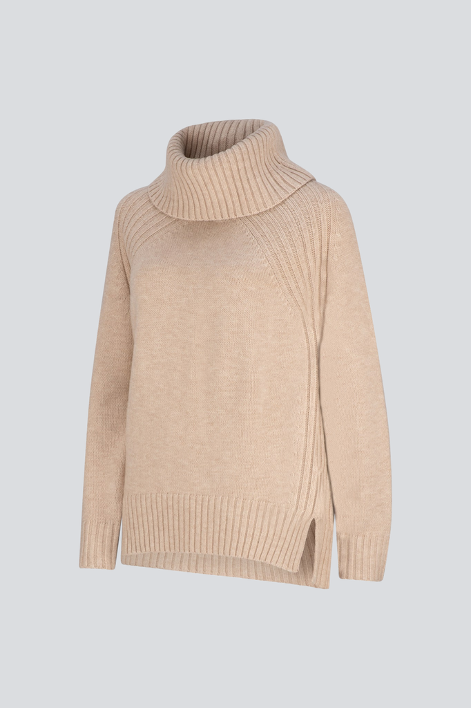 Pale Oat Merino Roll Neck