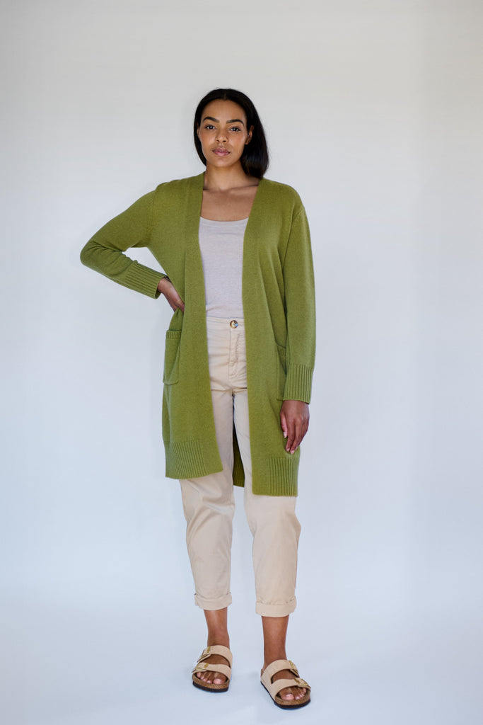 Pistachio Merino Long Line Cardigan