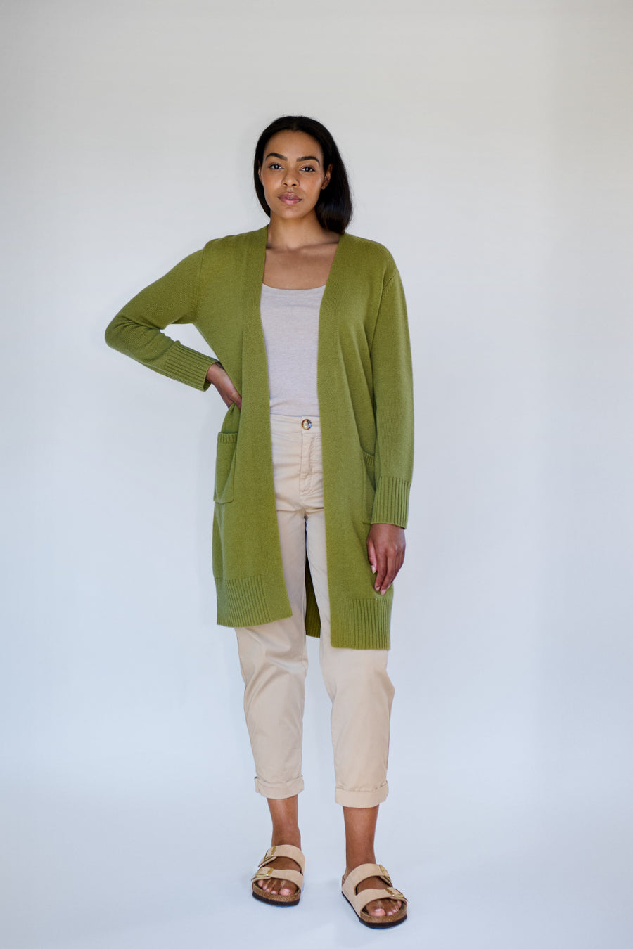 Pistachio Merino Long Line Cardigan