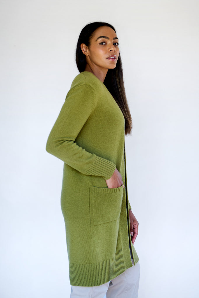 Pistachio Merino Long Line Cardigan