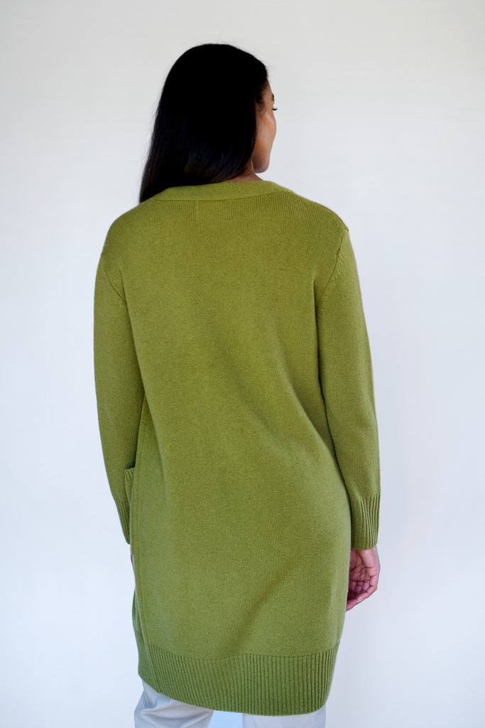Pistachio Merino Long Line Cardigan