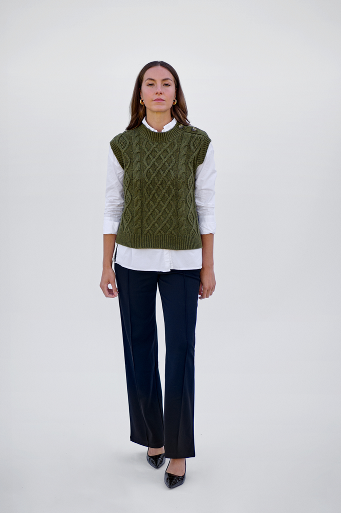Rural Khaki Cable Button Vest