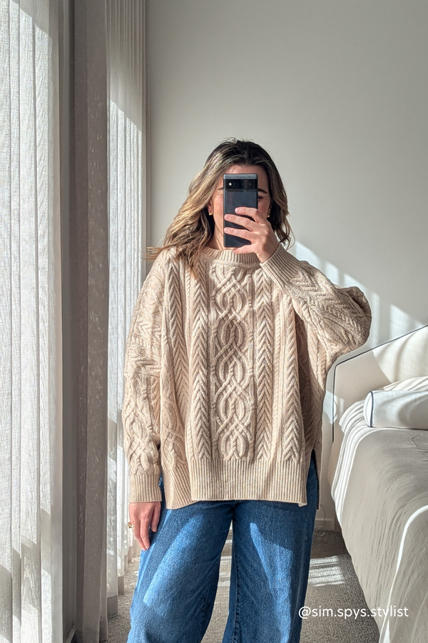 Pale Oat Merino Soft Touch Cable Pullover