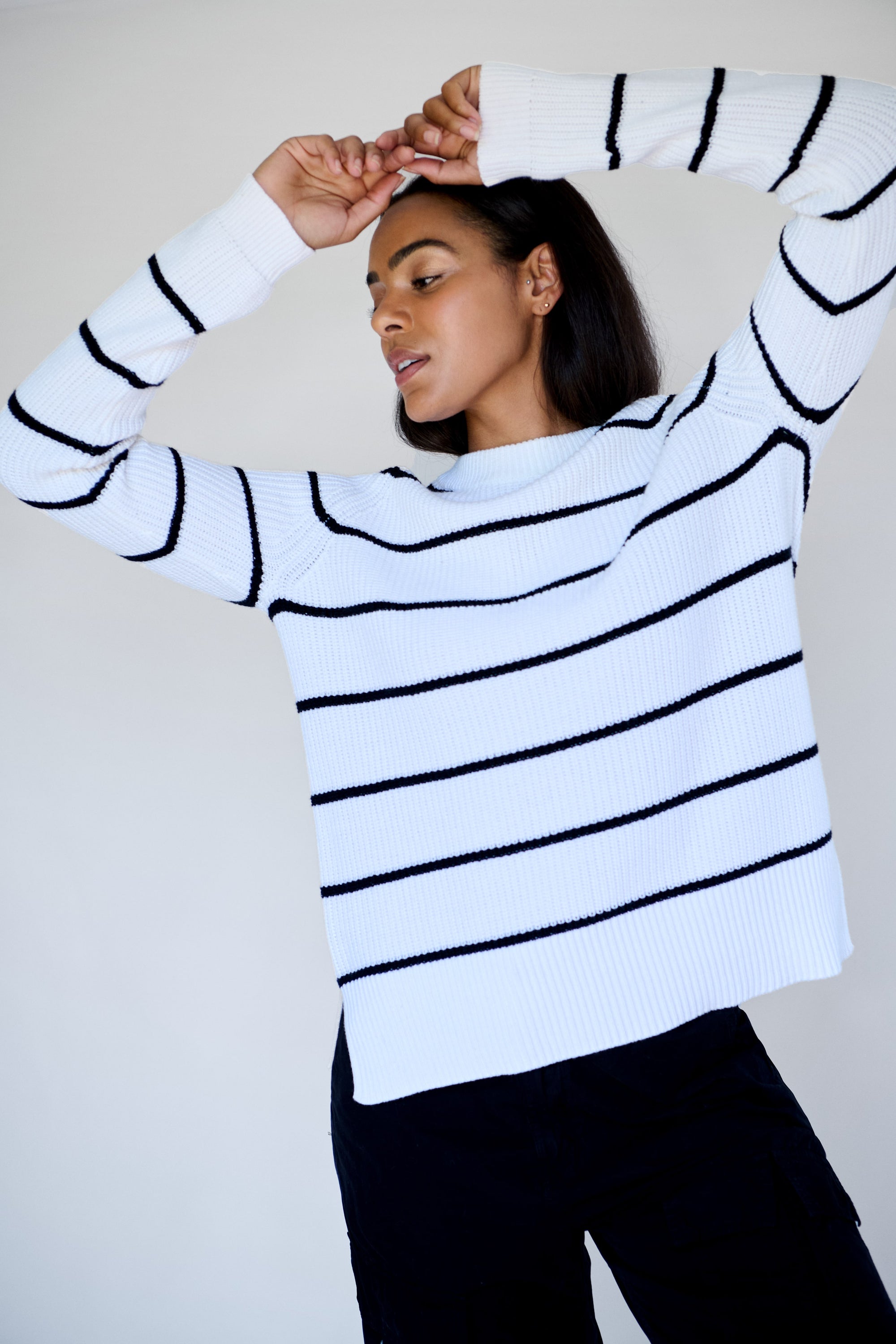 White/ Black Stripe Bell Pullover