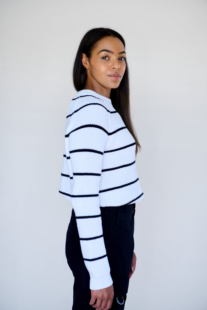 White/ Black Stripe Bell Pullover