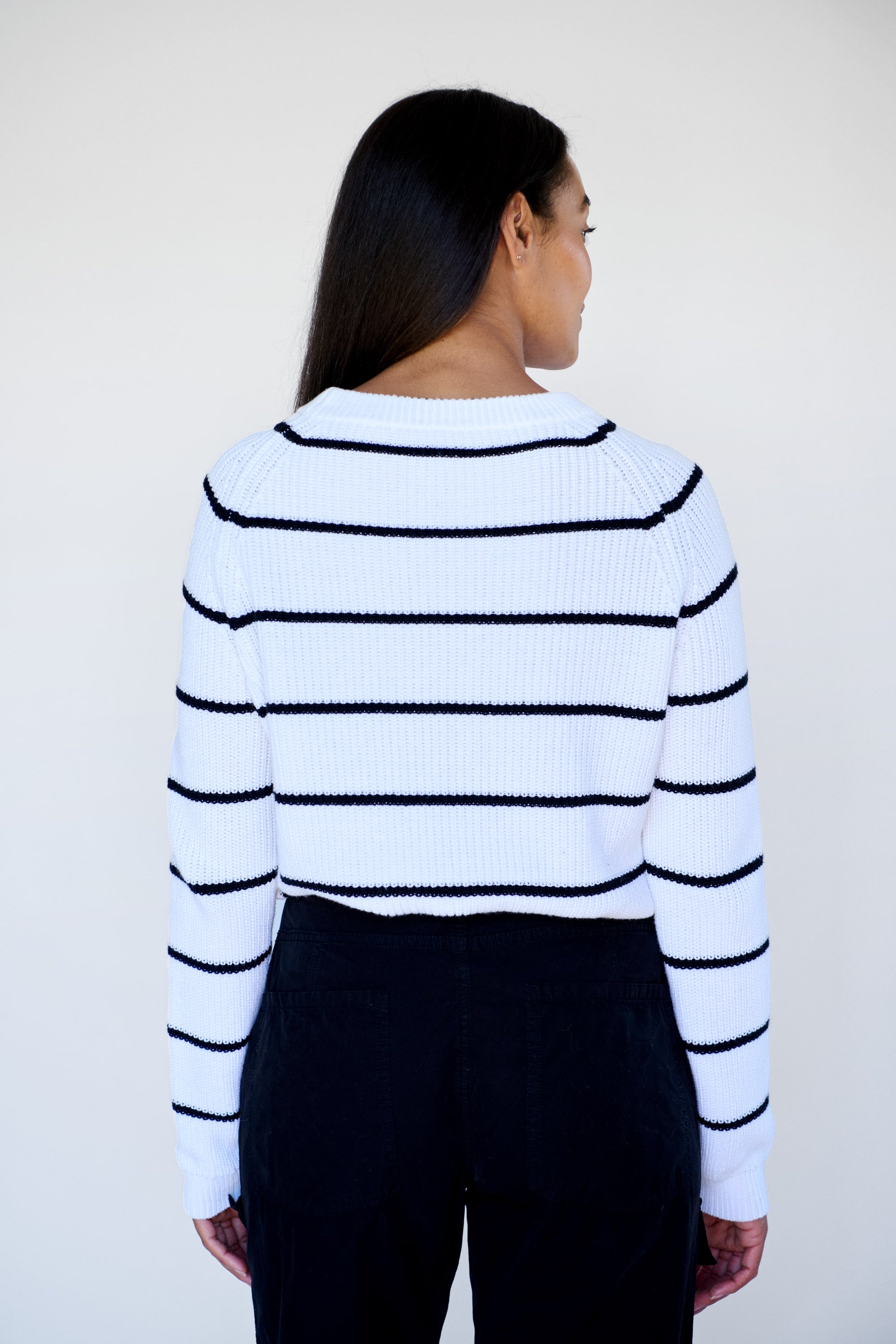 White/ Black Stripe Bell Pullover