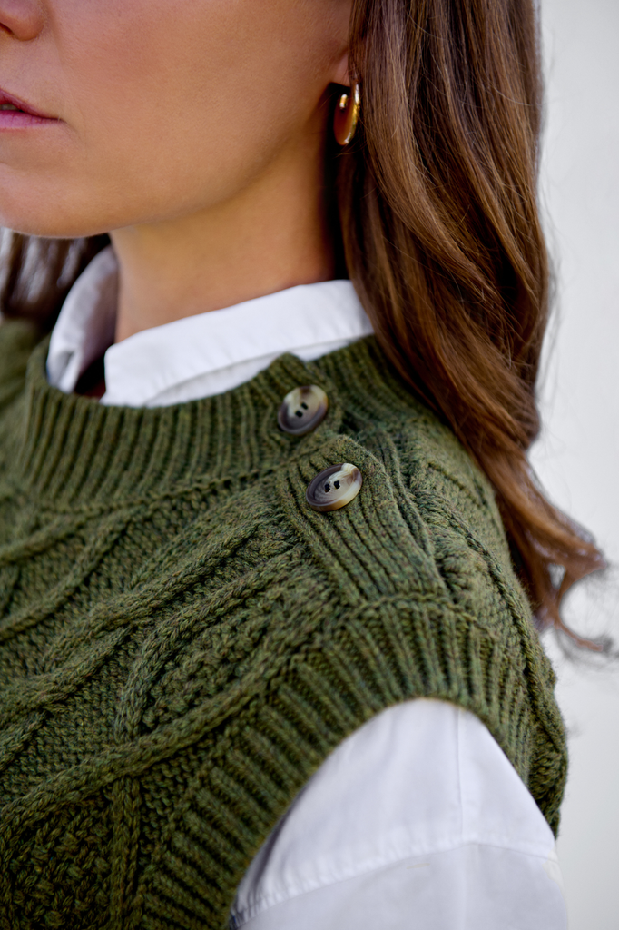 Rural Khaki Cable Button Vest