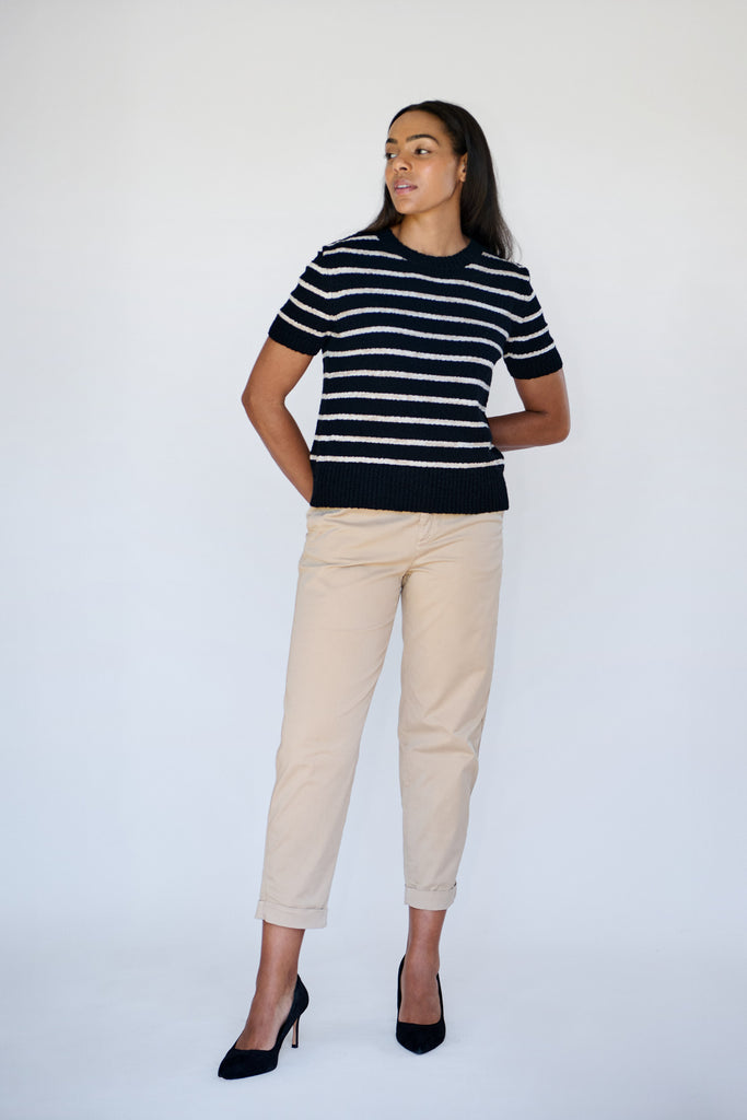 Black/Oat Stripe Knit Tee