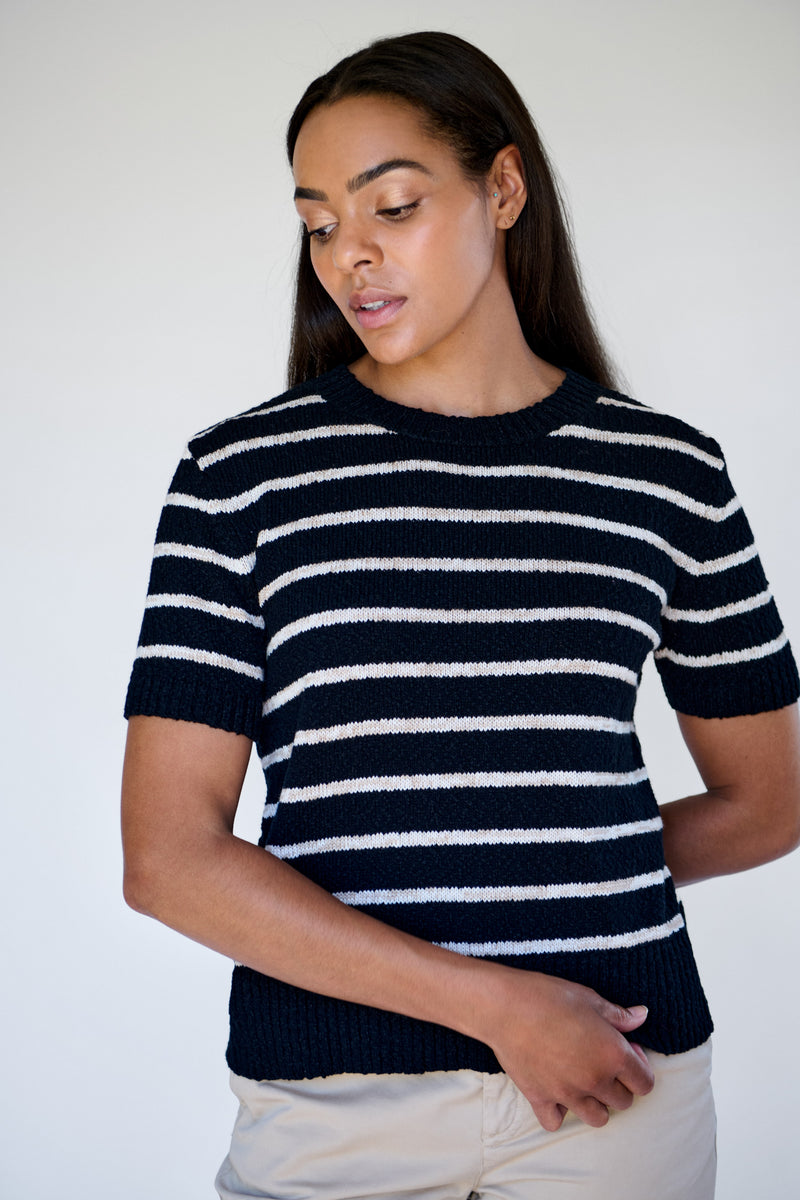 Black/Oat Stripe Knit Tee