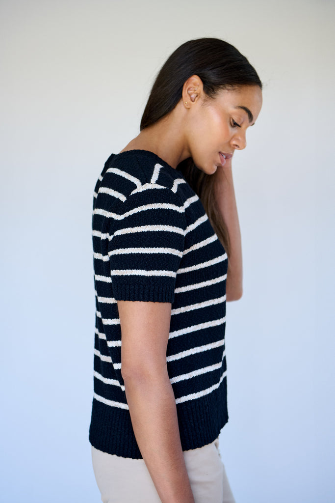 Black/Oat Stripe Knit Tee