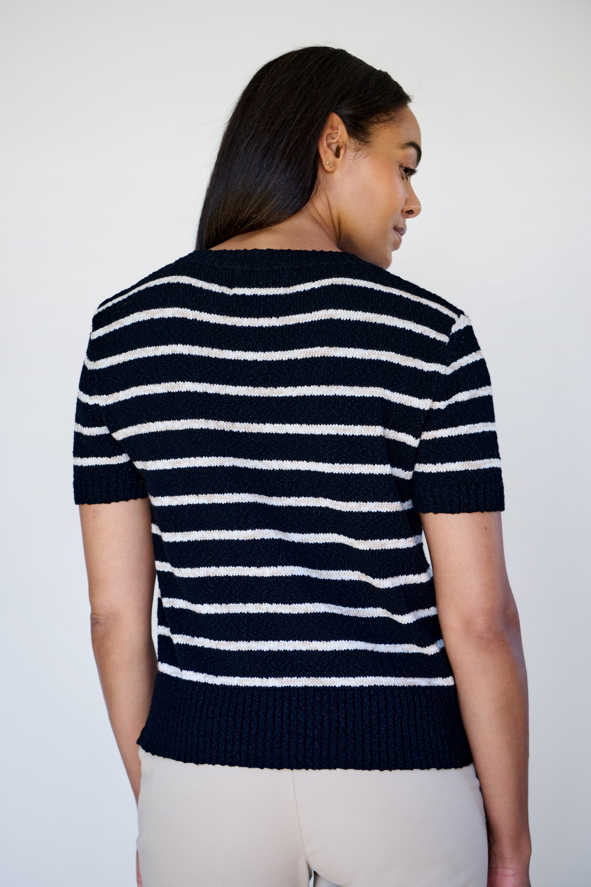 Black/Oat Stripe Knit Tee