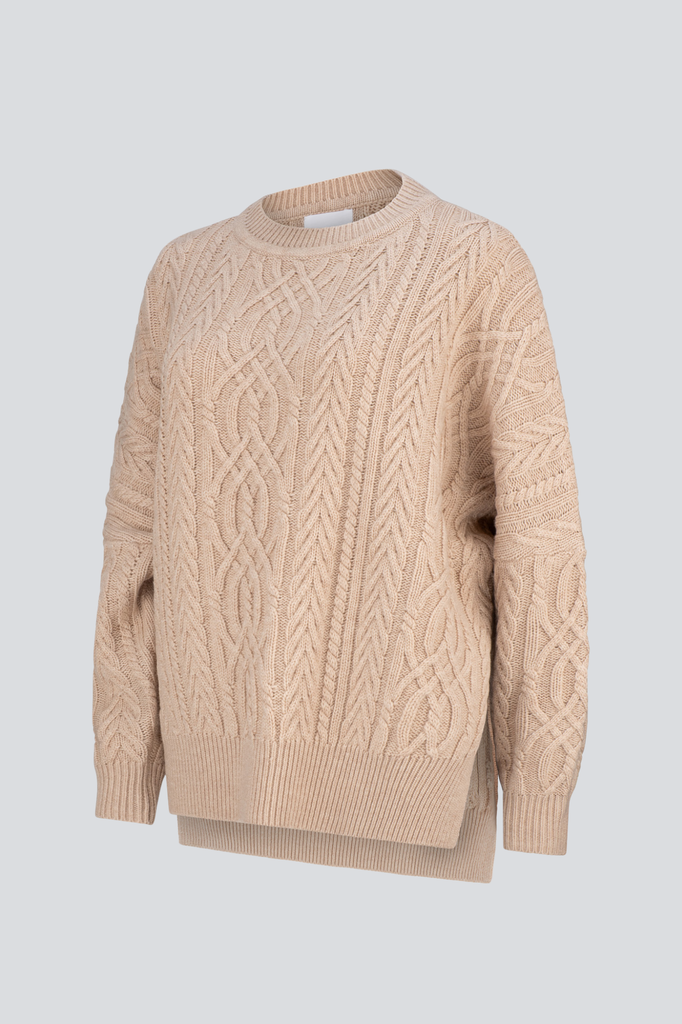 Merino Pale Oat Soft Touch Cable Pullover
