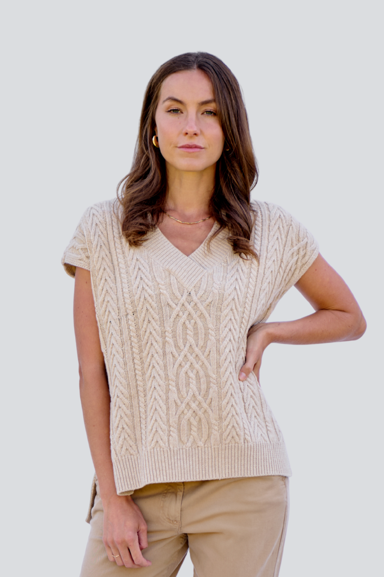Pale Oat Merino Cable Vest