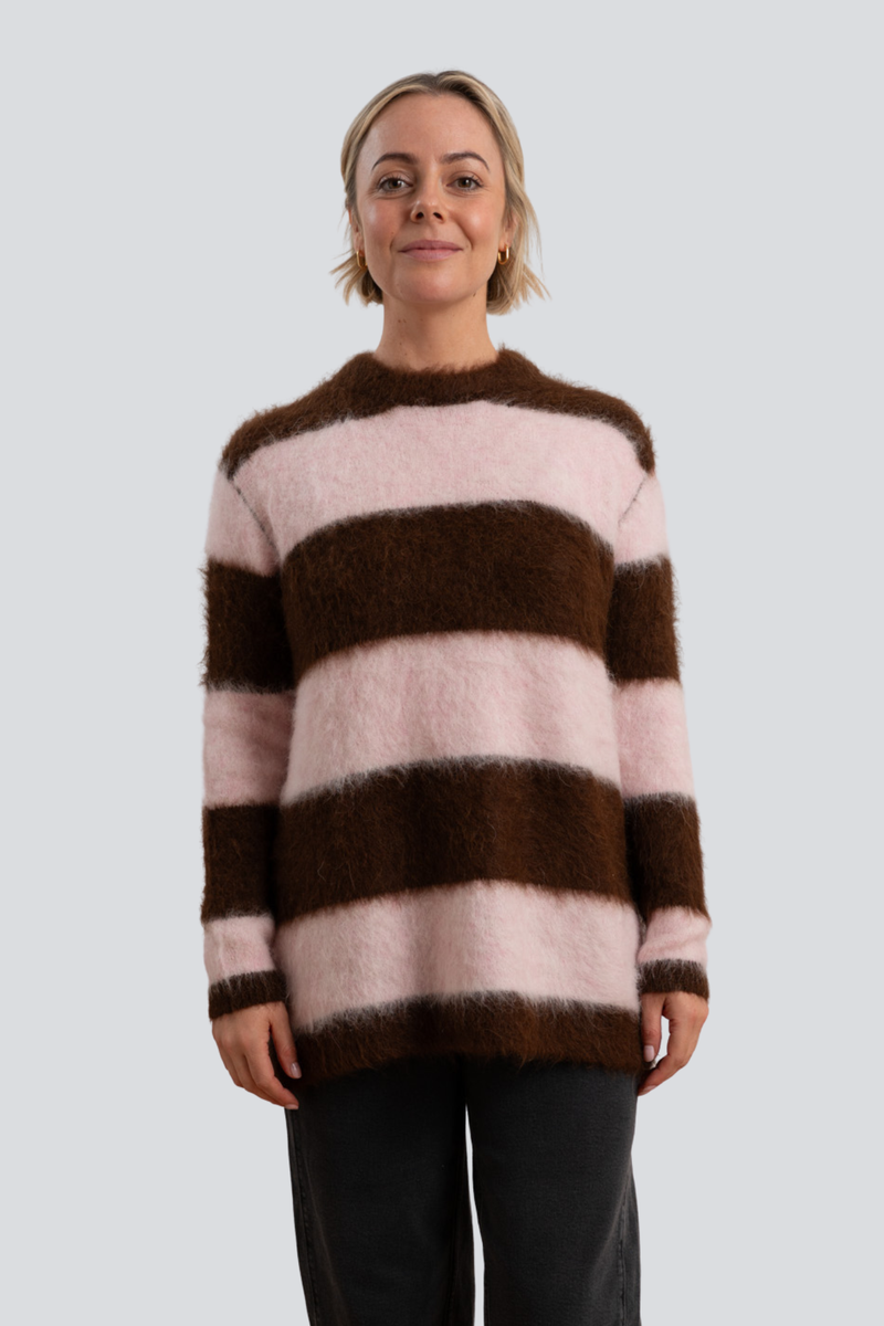 Chocolate/Pink Brushed Oversized pullover