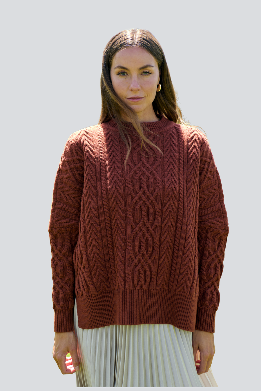 Staging Prod - Merino Rust Soft Touch Cable Pullover